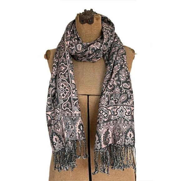 Pale Pink & Blue Boho Floral Paisley Pashmina Wrap - Picture 7 of 12